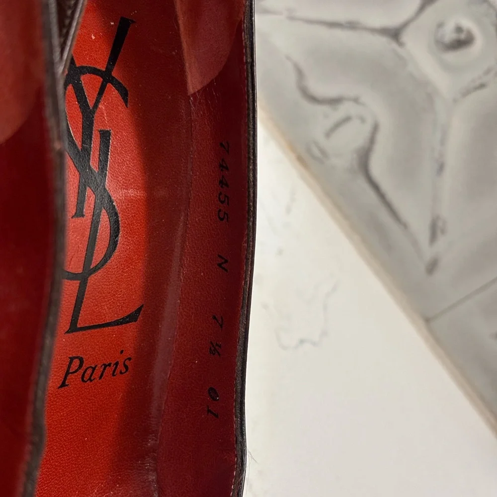 VINTAGE Yves Saint Laurent Brown Leather Heels Timeless Elegance - Picture 5 of 8